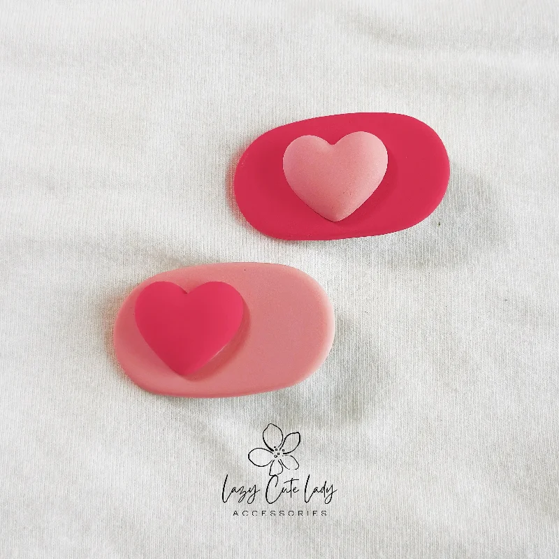 silver hairbands for classy styles -Adorable Pink Heart Oval Hair Clip - Cute Hair Accessory