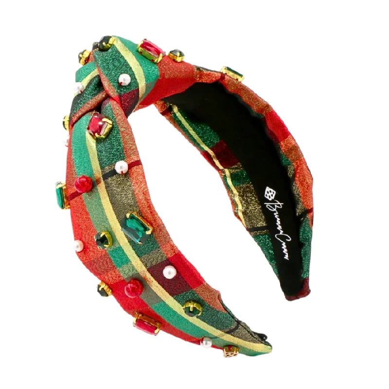 creative hairbands for fashion-forward individuals -Adult Classic Christmas Shimmer Plaid Headband