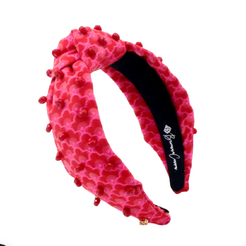 intricate crystal hairbands for luxurious events -Adult Pink Scalloped Headband w/ Pink Beads