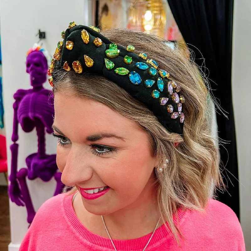 delicate pearl headbands for weddings -Adult's Black Rainbow Gradient Headband