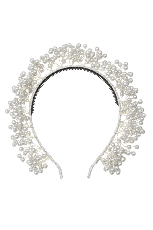 crystal hair combs for weddings -Baby's Breath Royal Headband - Silver Pearl