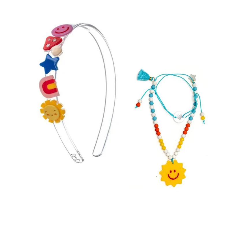 feminine hairpins for a soft touch -Be Happy Headband & Happy Sun Necklace Combo