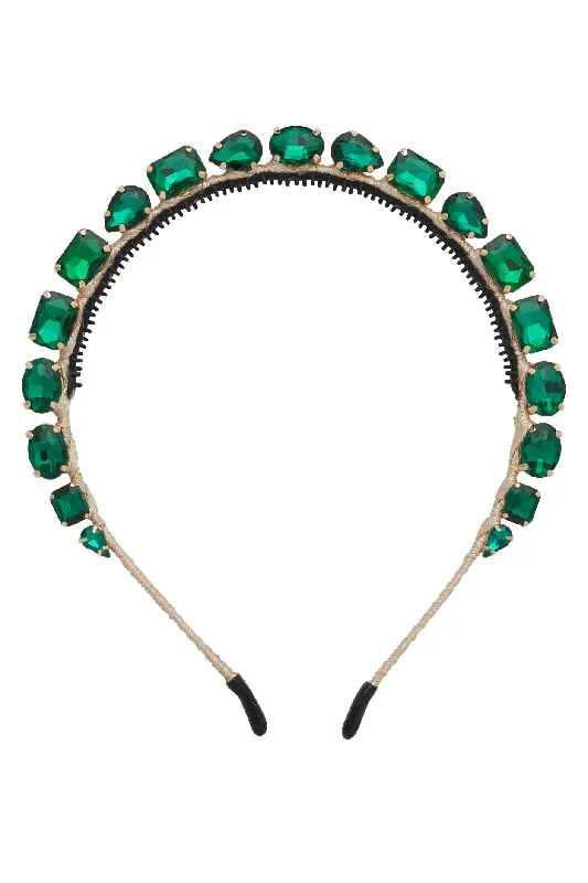 crystal-studded hair accessories for glamour -Beauty Queen Headband - Emerald Green