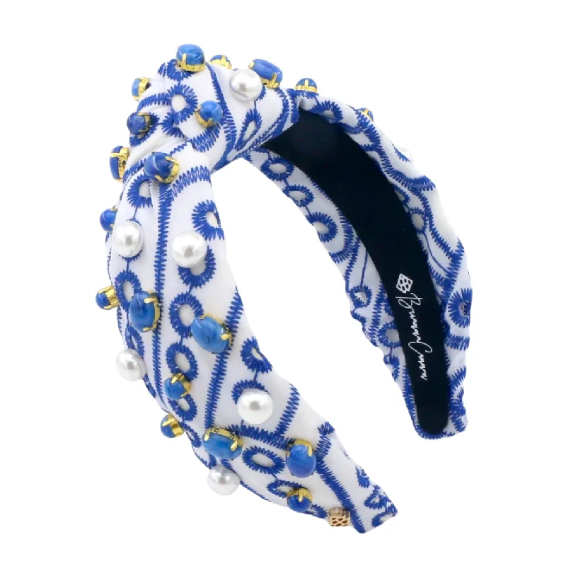 cute hair accessories for little girls -Blue & White Mykonos Eyelet Headband