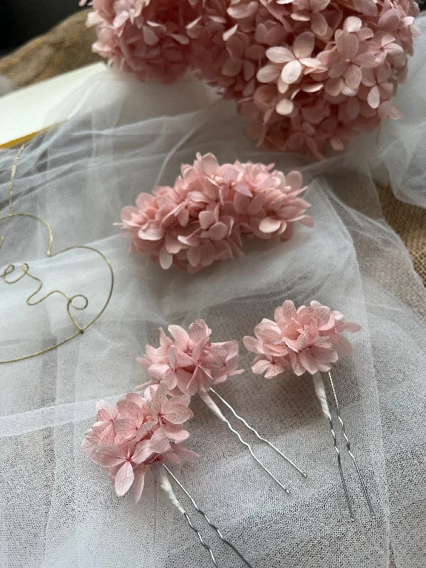 luxury hairbands for high-fashion looks -Blush Pink Floral Hair Pins, Bridal Floral Hair Accessories, Dusky Pink Dried Flower Hair Clip, Pink Hydrangea Headpiece, Wedding Flowers