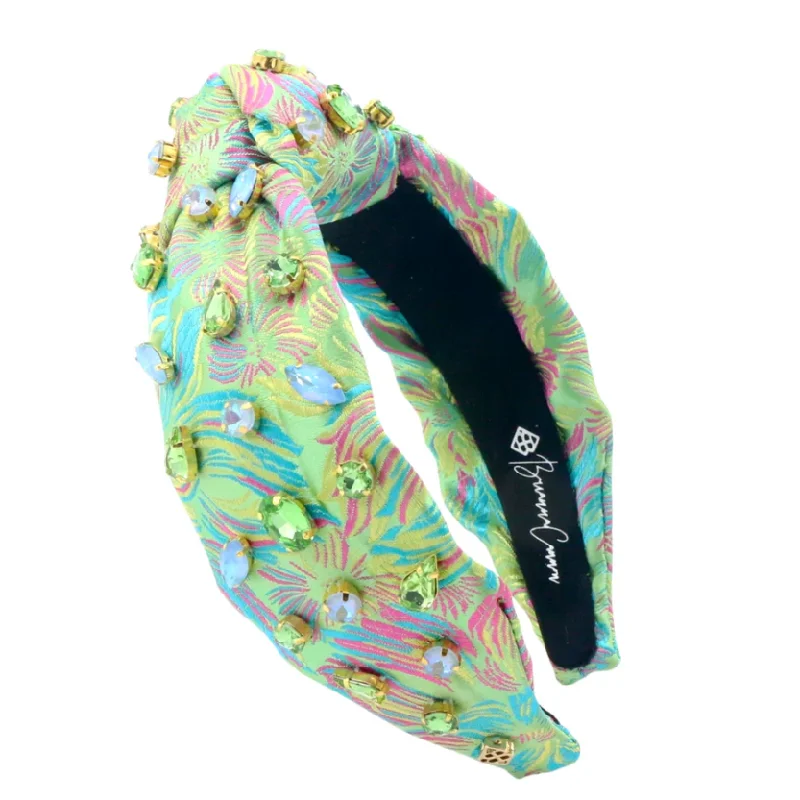 wedding-ready hair accessories for bridesmaids -Bright Green Floral Headband w/ Pink & Blue