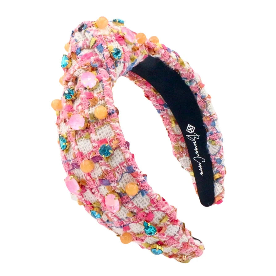 hair accessories for party outfits -Bubblegum Tweed Headband w/ Crystals