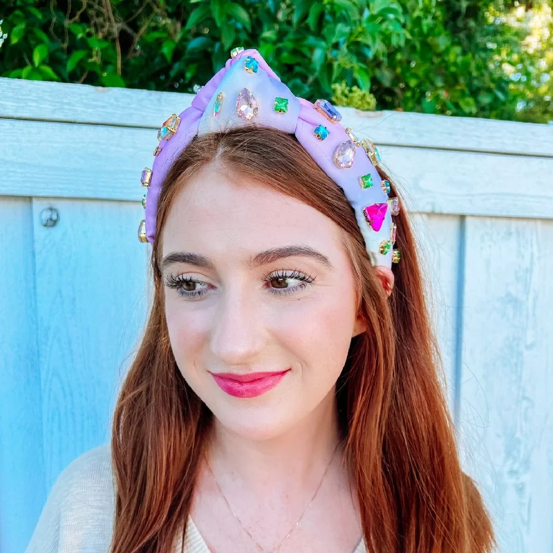 chic leather hairpins for trendy hairstyles -Confetti Crystal Ombré Knotted Headband