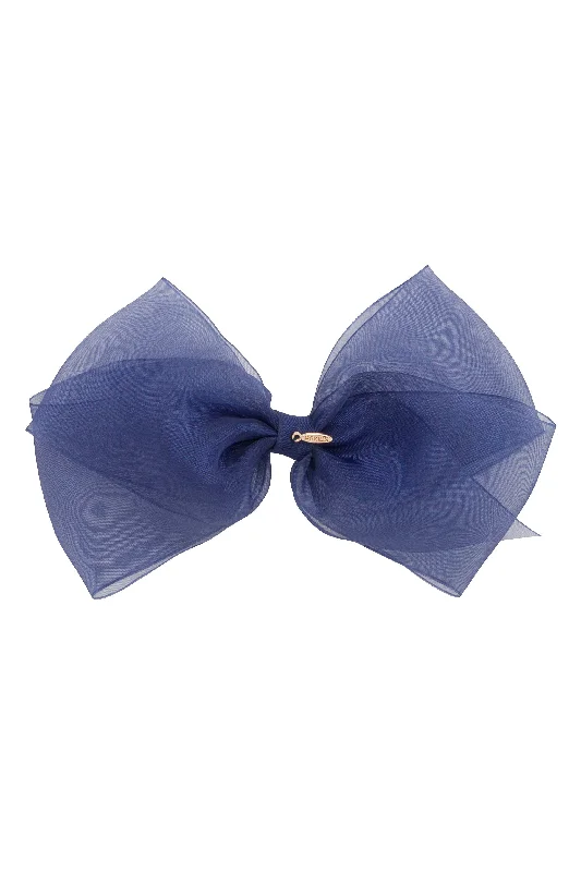 elegant floral hairbands for romantic occasions -Dahlia Organza Clip - Navy (Handmade in the USA!)