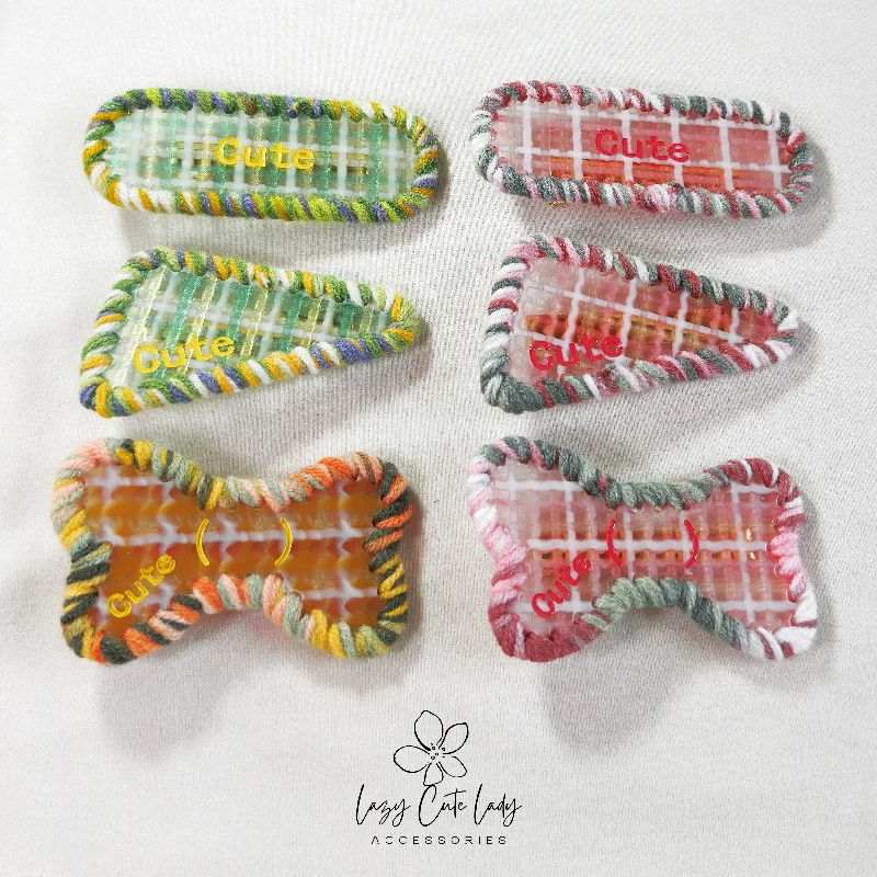 cute cat-ear hair accessories for fun styles -Eco-Friendly Acetate and Knitted Yarn Hair Clip