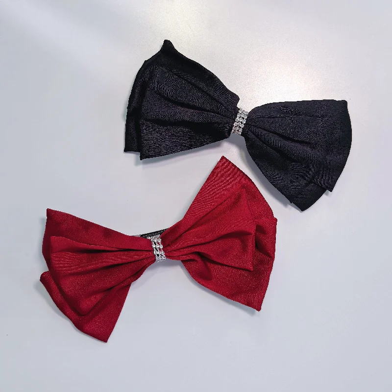 fancy hair ties for formal occasions -Elegant Satin Ribbon Bow Hair Accessory with Rhinestone Detail – Versatile and Chic