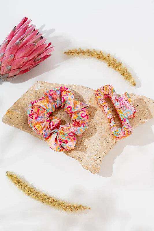 casual hair accessories for everyday hairstyles -Flourishing Blooms Scrunchie & Square Claw Clip