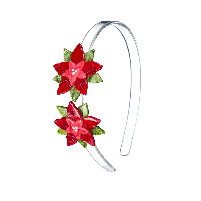 simple hair clips for casual looks -HOL23- Poinsettia Double Red Pearlized Headband