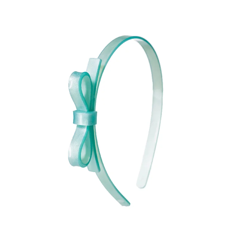 cute hair ties for curly hair -HOL23- Thin Bow Mint Satin Headband