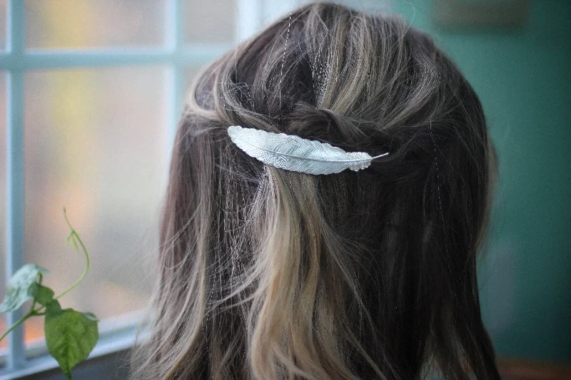 minimalist hairbands for professional looks -Preorder* Large Feather Barrette