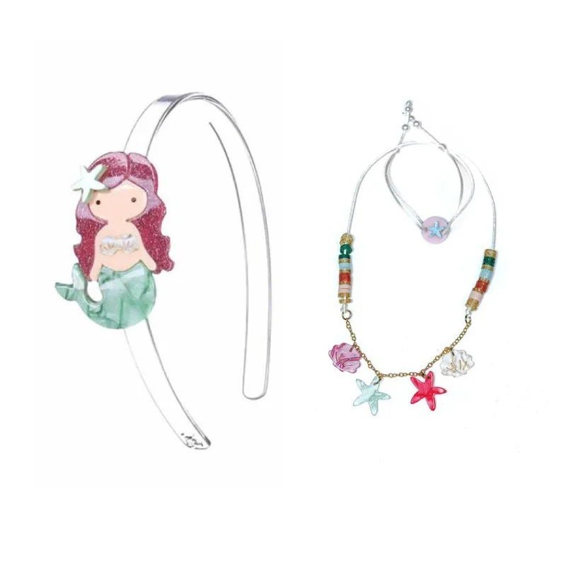 stylish metal hairpins for everyday wear -Mermaid Headband & Seashell Necklace Combo