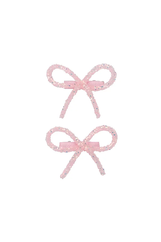 crystal hairbands for party looks -Mini Glitter Bows Clip Set of 2 - Light Pink