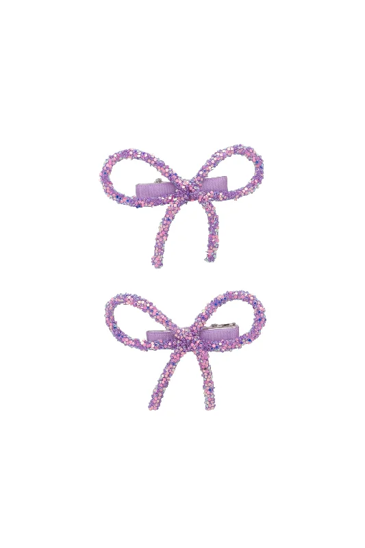 boho headbands for relaxed looks -Mini Glitter Bows Clip Set of 2 - Purple