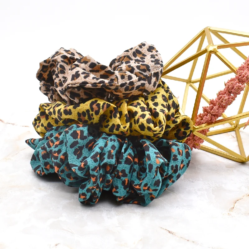 boho chic hairbands for a relaxed feel -Multi colored leopard XL scrunchie set