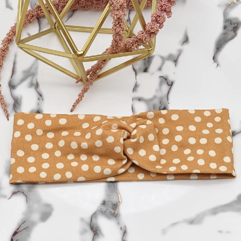 sleek metal hair clips for modern elegance -Mustard yellow polka dot full headband