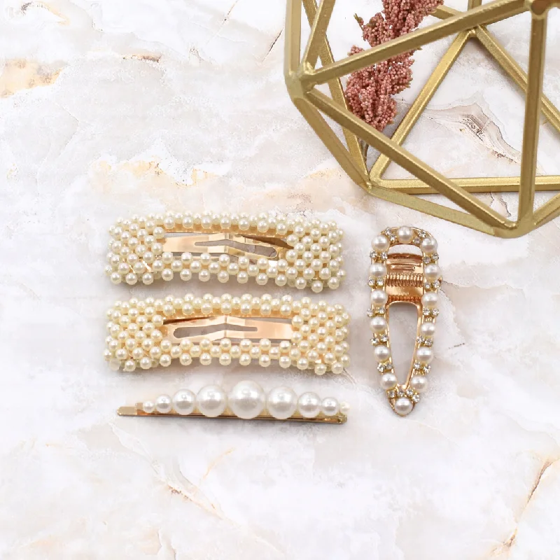 boho headbands for relaxed looks -Pearl hair clip set