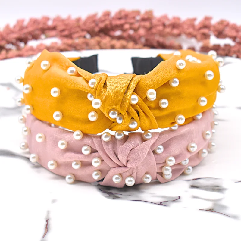 satin hair ties for delicate hair -Suede pearl headband (comes in pink and yellow)