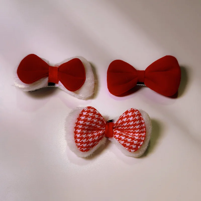 unique flower hairpins for creative updos -Plush Red Bow Collection