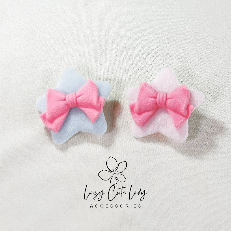 cute headbands for toddlers -Plush Star Hair Clip with 3D Velvet Bow - Hair Accessory - Cute hair clips