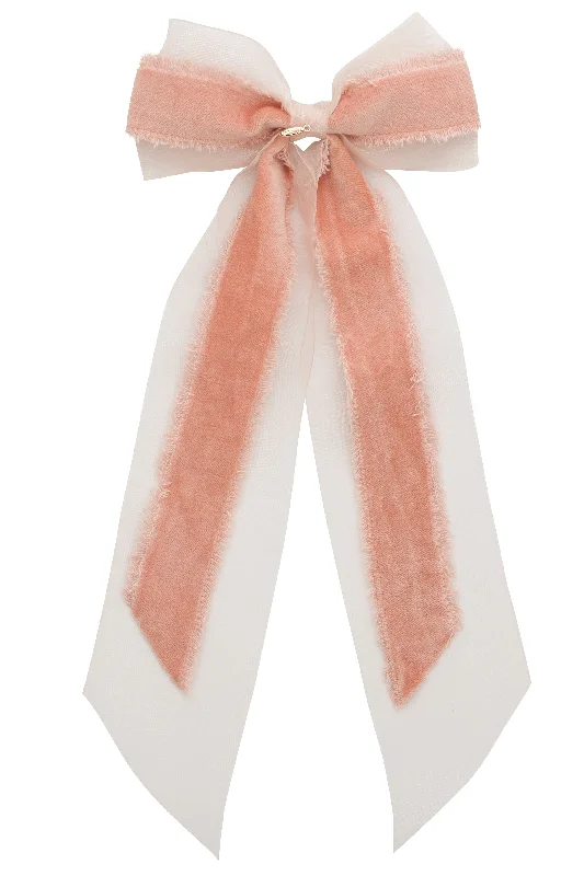 cute cat-ear hair accessories for fun styles -Primrose Princess Long Tail Bow Clip - Pink Salmon (Handmade in the USA!)