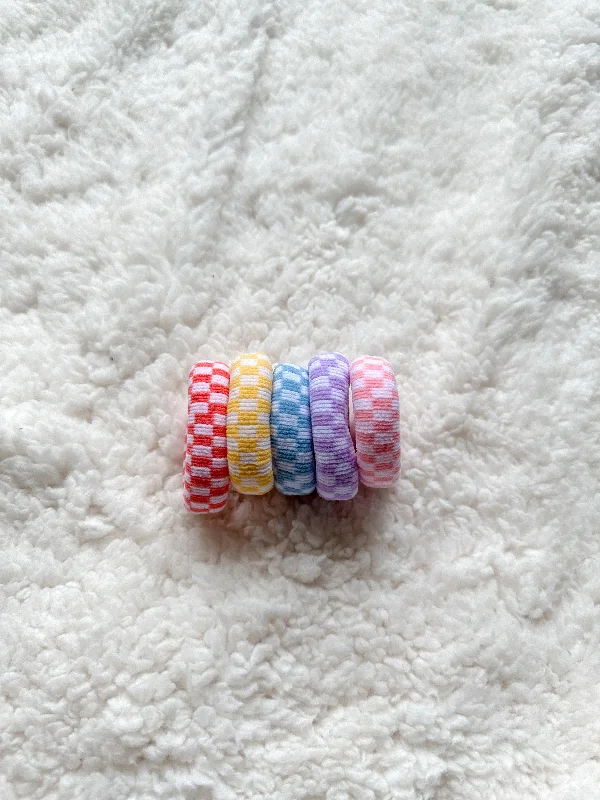 gold hair accessories for luxury looks -Seamless Hair Ties - Colorful Checkered