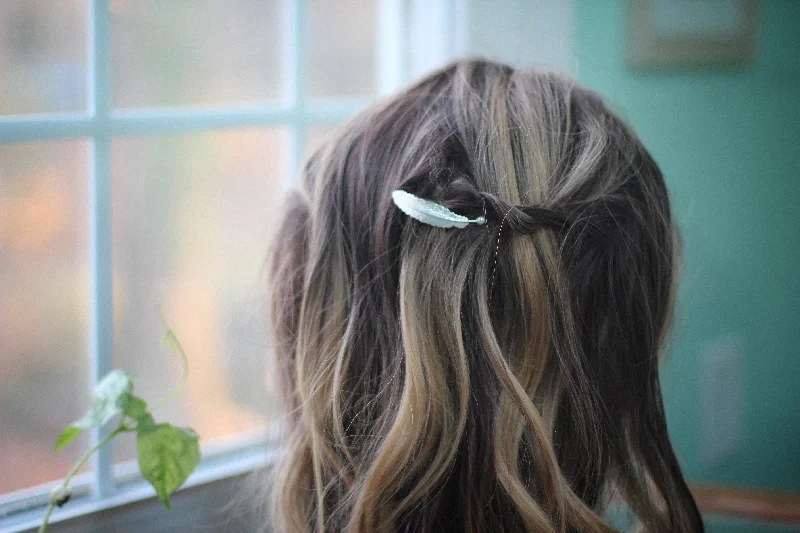 crystal hair combs for weddings -Small Feather Barrette