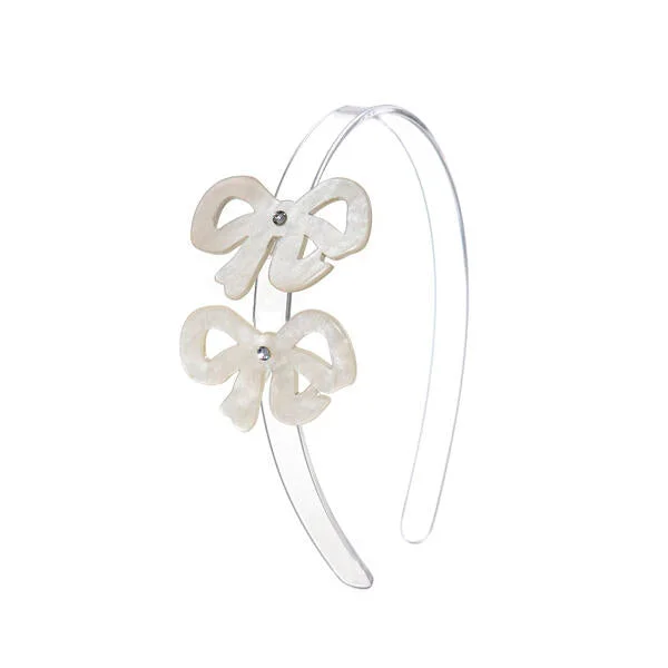 fashionable hair clips for modern styles -SPR24- Bows Fancy Double Pearlized White Headband