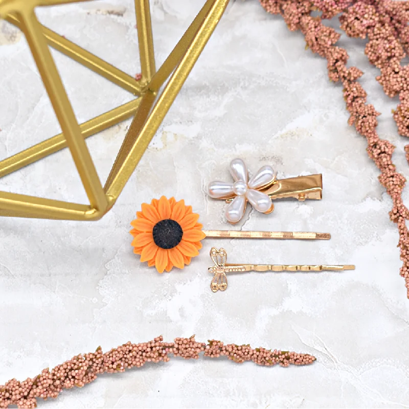 vintage-inspired hair accessories for weddings -Sunflower hair pin set