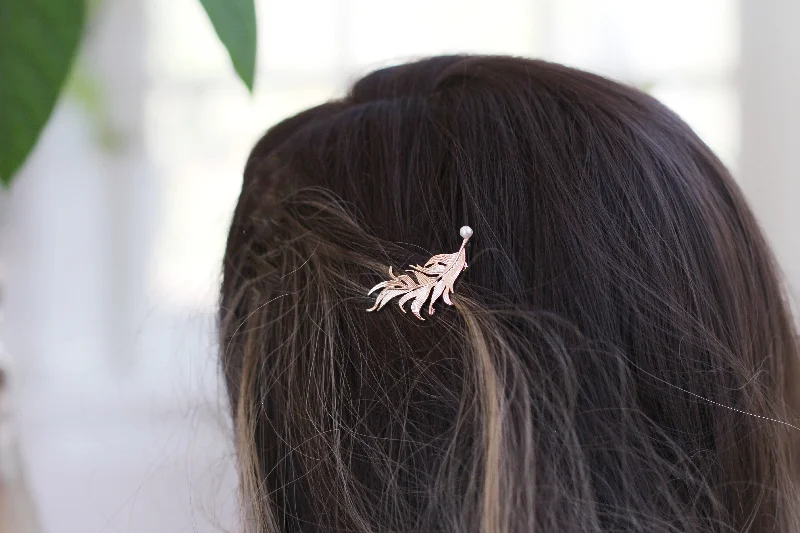 crystal hairbands for party looks -Swirly Feather Pearl Barrette