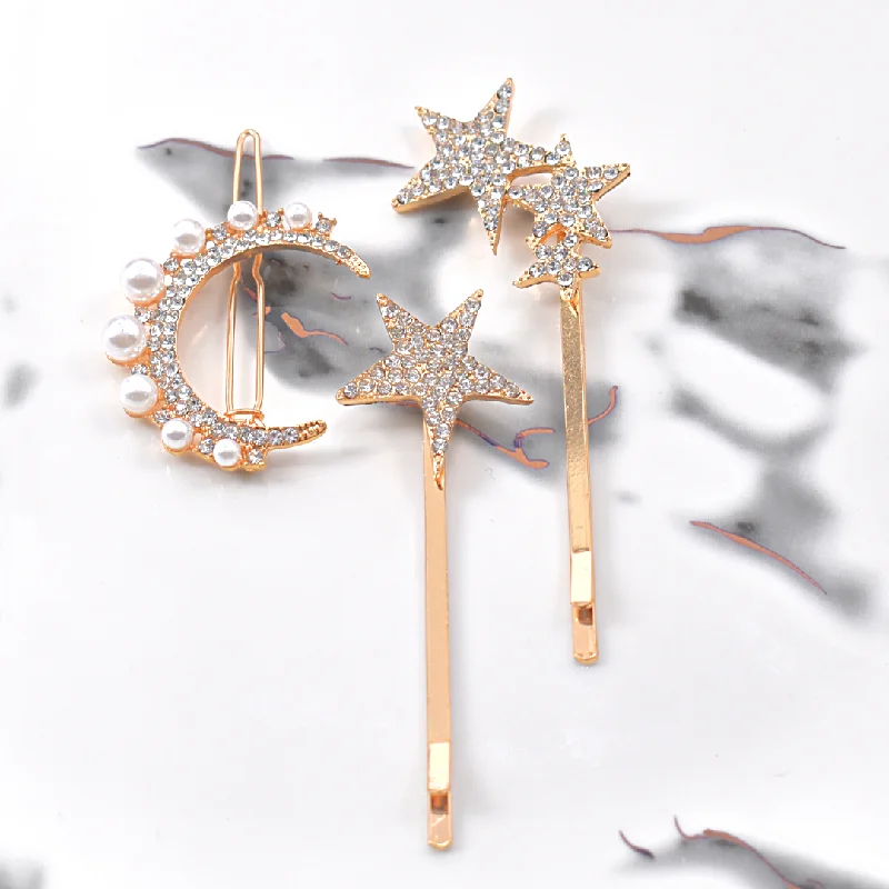 elegant gold hair clips for brides -To the moon hair clip set