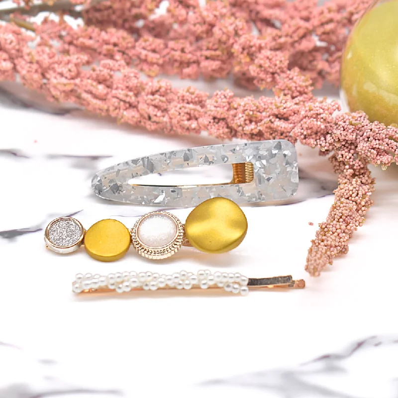 headbands with pearls for timeless beauty -Yellow 3 piece hair clip set