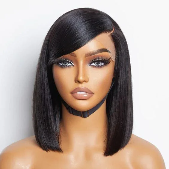 10-12inch Black BOB Glueless HD Lace 7x5 Closure Human Hair Wig