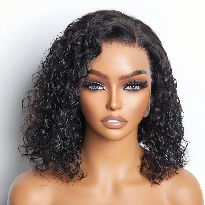 10-14inch Black Short Curly Deep Wave Glueless 13*4 Front HD Lace Human Hair Wigs