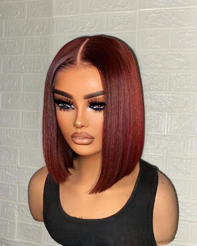 10-14inch Red | Black | Highlight Bob Swiss Lace 13*4 Front Lace Human Hair Wigs