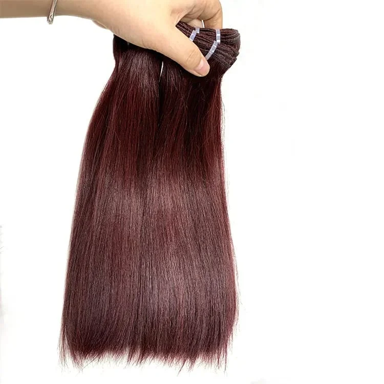 10-28inch 99J# Red Color Double Drawn Straight Weft 9A Remy Human Hair Extensions