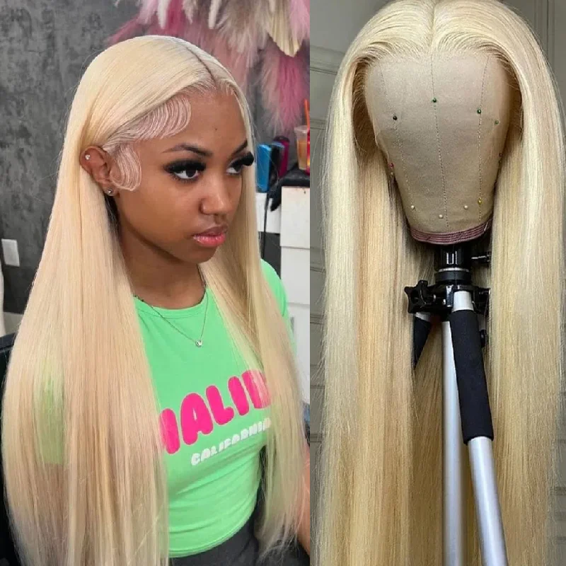 beautiful wigs for glamorous evening wear -10A Brazilian Blonde 613 Straight Hair 13x4 Lace Frontal wig 13x6 Transparent Lace Wigs