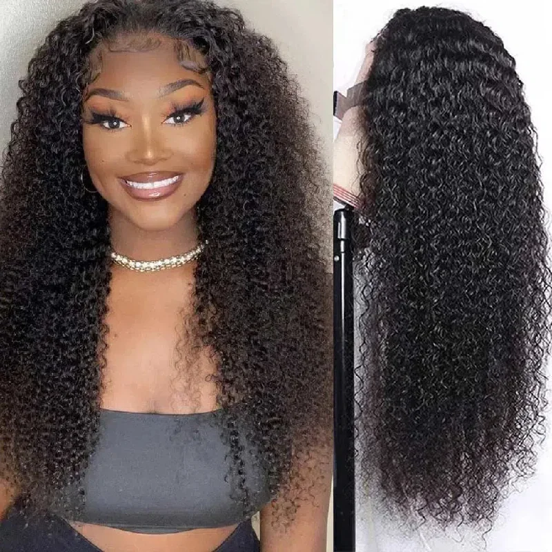 wigs for women with thin edges -10A Brazilian Easy Go Glueless Wig Kinky Curly 13x4 Lace Frontal Wig 4x4 5x5 Lace Closure Wig Wear Go Wigs