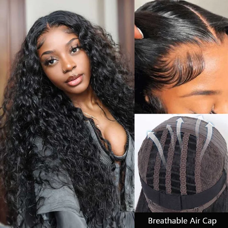 curly wigs for black women with natural curls -10A Brazilian Easy Go Glueless Wig Water Wave 13x4 Lace Frontal Wig 4x4 5x5 Lace Closure Wig Wear Go Wigs