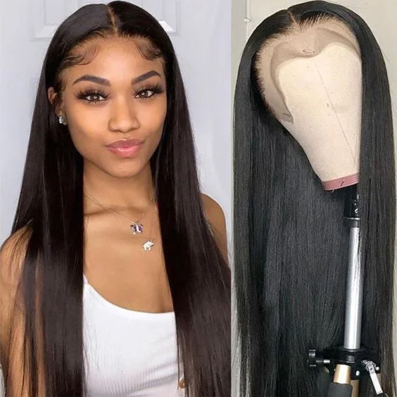 straight lace front wigs for sleek look -10A Brazilian Straight 13x4 Lace Frontal Wig Transparent Lace Wigs