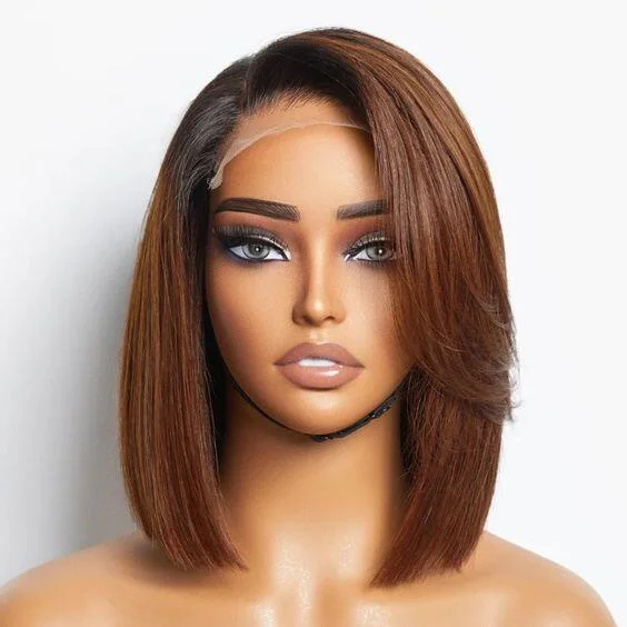 10inch Ombre Brown Ready To Go Glueless Bob 6x5 Closure Human Hair Wig