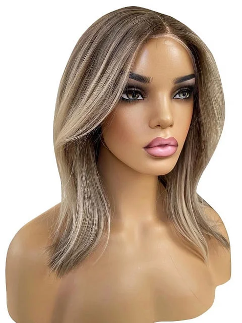 12-24inch Rooted Light Champagne Blonde Wave Glueless 13*6 HD Lace Front Human Hair Wigs