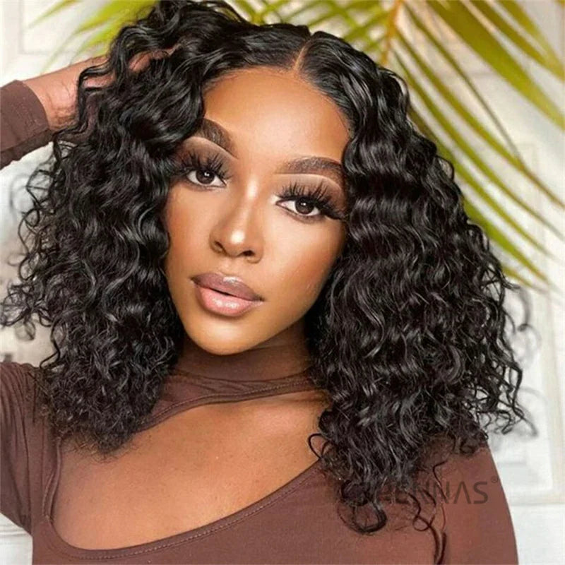 Deep Wave Bob Wig 13x4 Transparent Lace Front Human Hair Wig With Baby Hair For Black Women