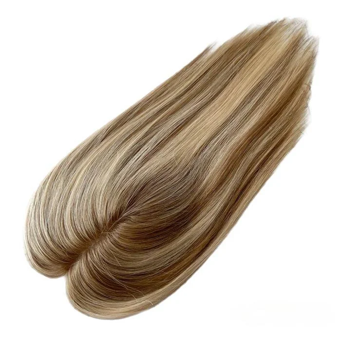 14-18inch Blonde Highlights 5"*6" Mono Clip In Virgin Human Hair Topper