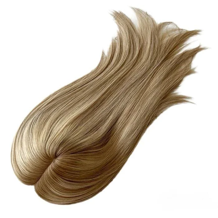 14-18inch Breathable Silk base + PU Blonde Highlight 6"*8" Virgin Human Hair Topper