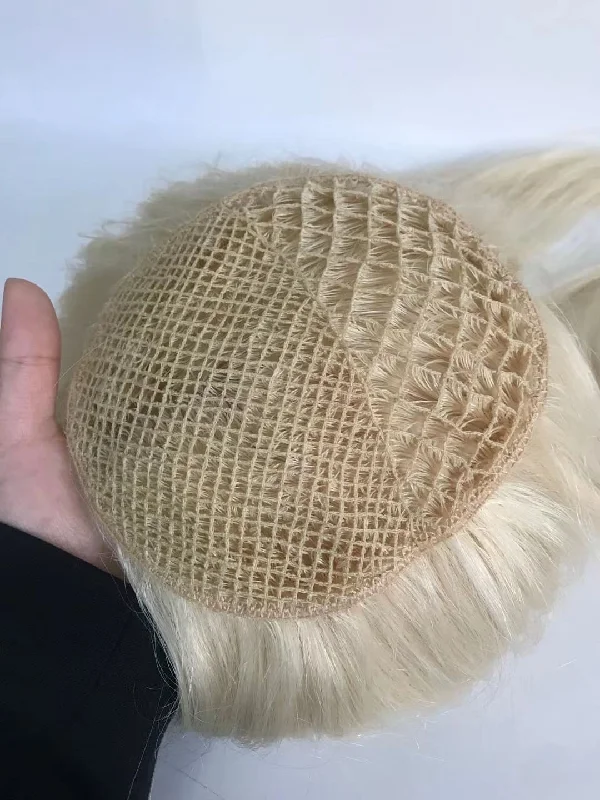 14-18inch Platinum Color 5.5"*6" Fish Net All Handmade Virgin Human Hair Topper